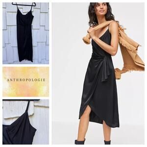 NWT Anthropologie Giverny Black Satin Midi Slip Dress 4